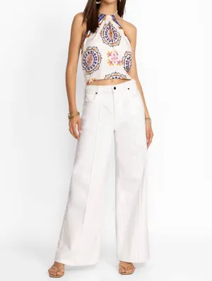 Braided Wide Leg Jeans In White