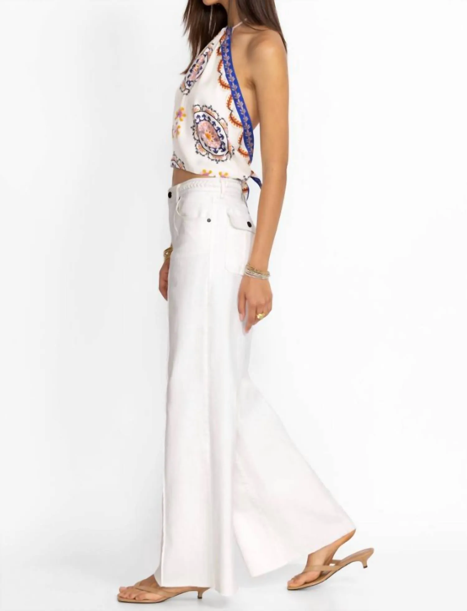 Braided Wide Leg Jeans In White