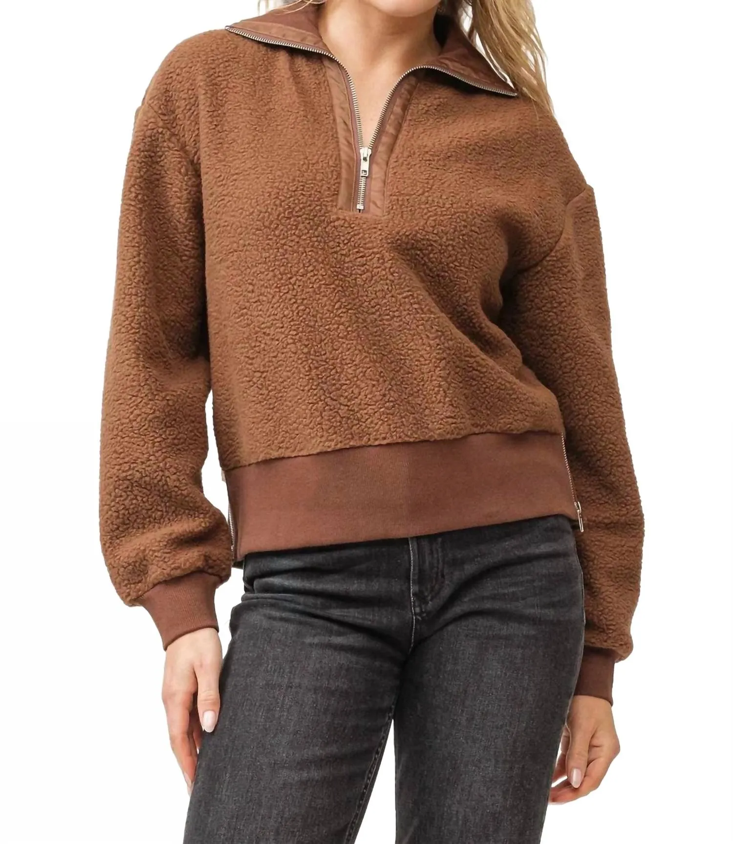 Briar Half Zip Sweater In Brown Bear