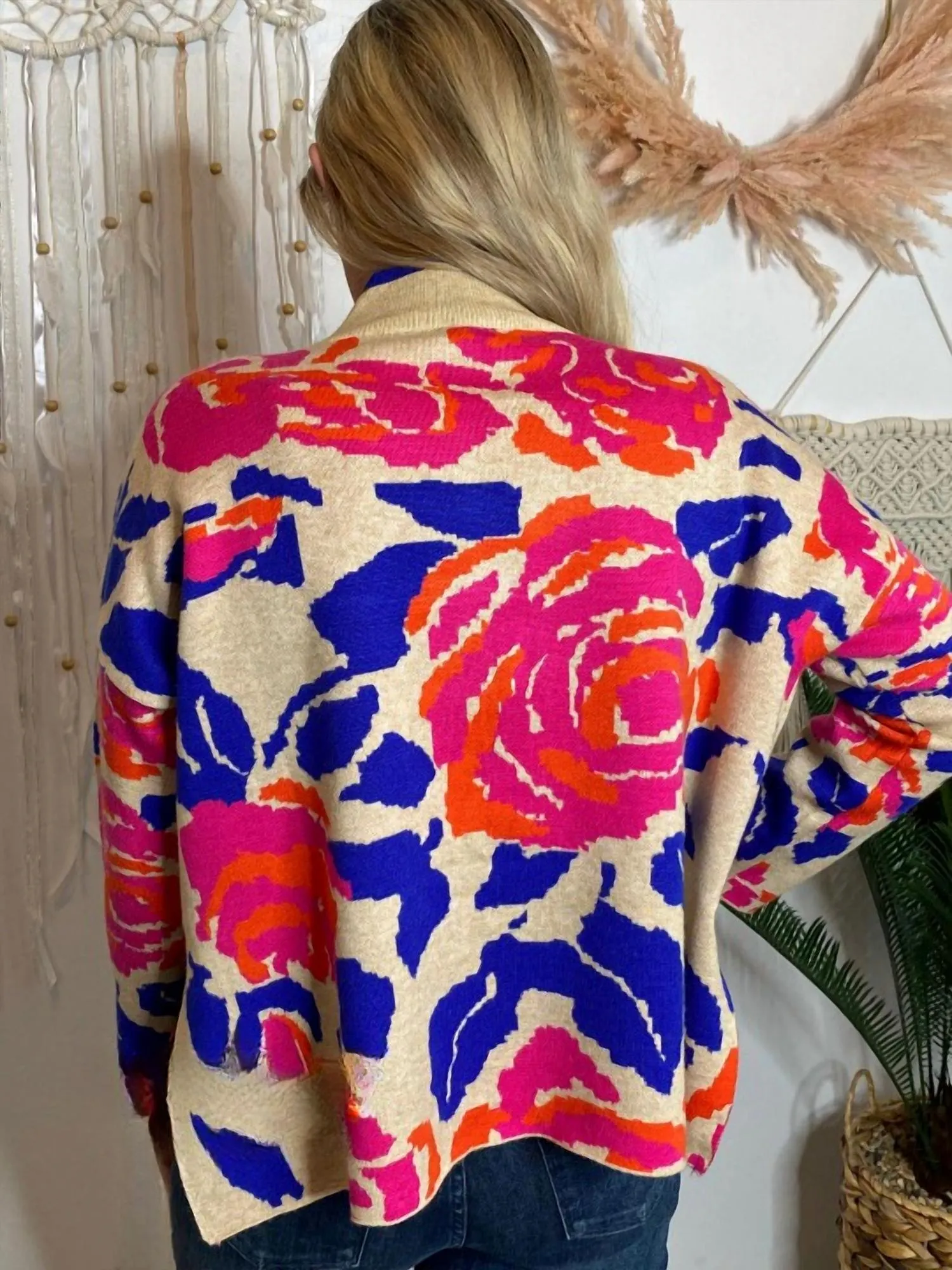 Bright Floral Sweater In Oatmeal