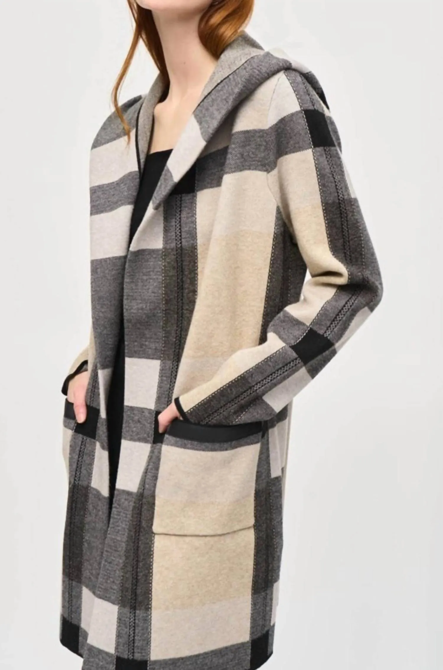 Brushed Jacquard Sweater Cover Up In Black/oatmeal