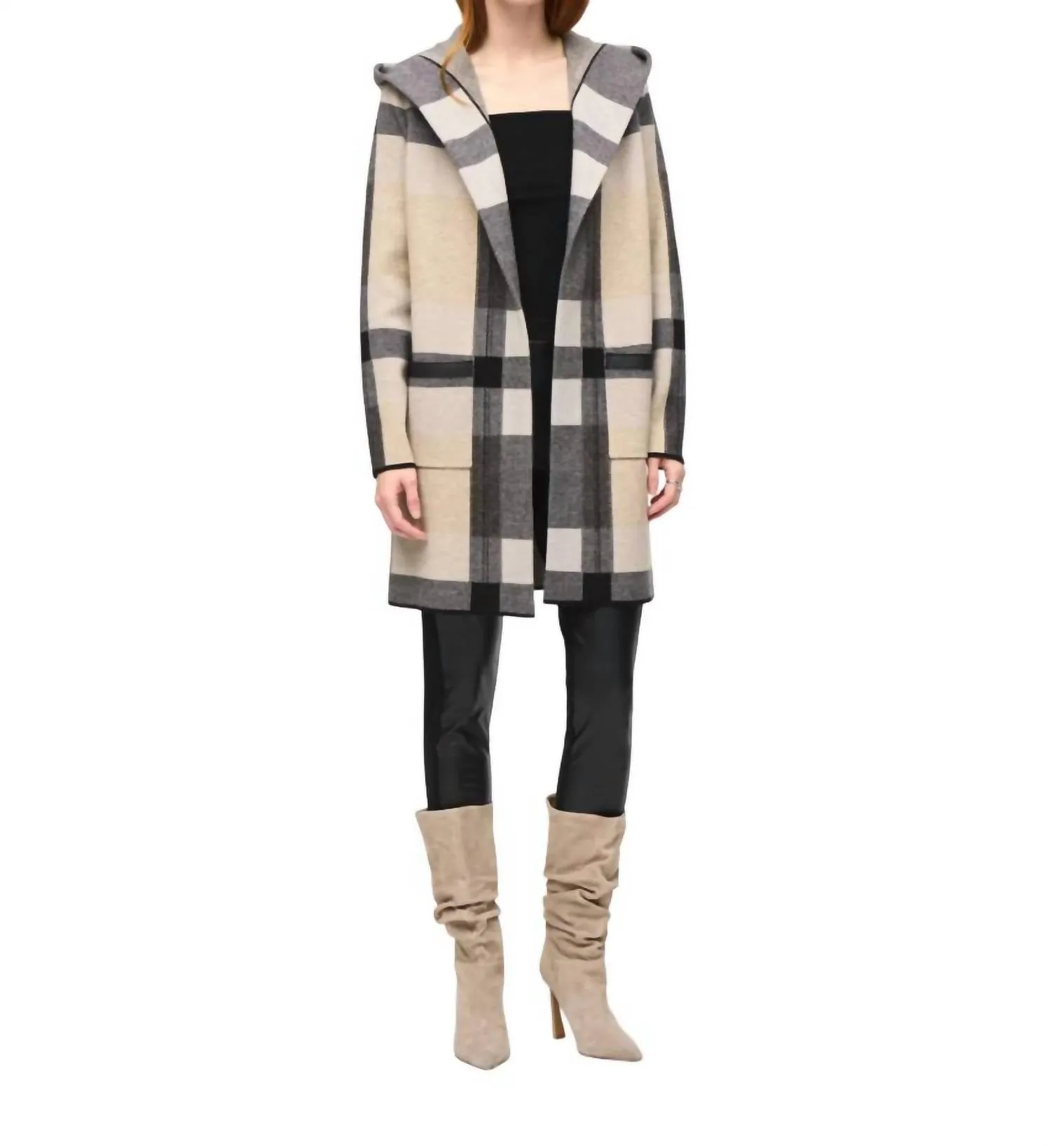 Brushed Jacquard Sweater Cover Up In Black/oatmeal