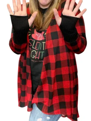 Buffalo Plaid Drape Front Cardigan In Red/black