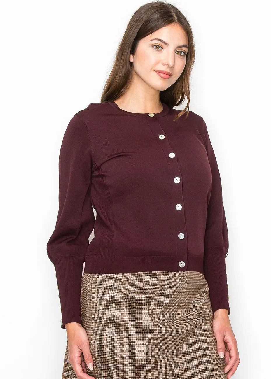 Burgundy Cardigan with Cuff Buttons
