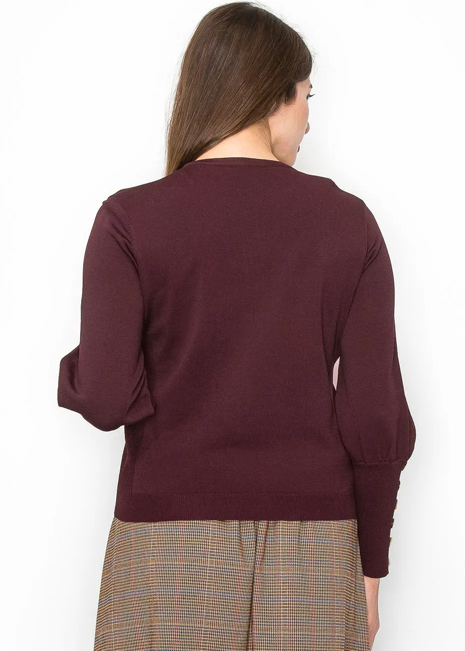 Burgundy Cardigan with Cuff Buttons