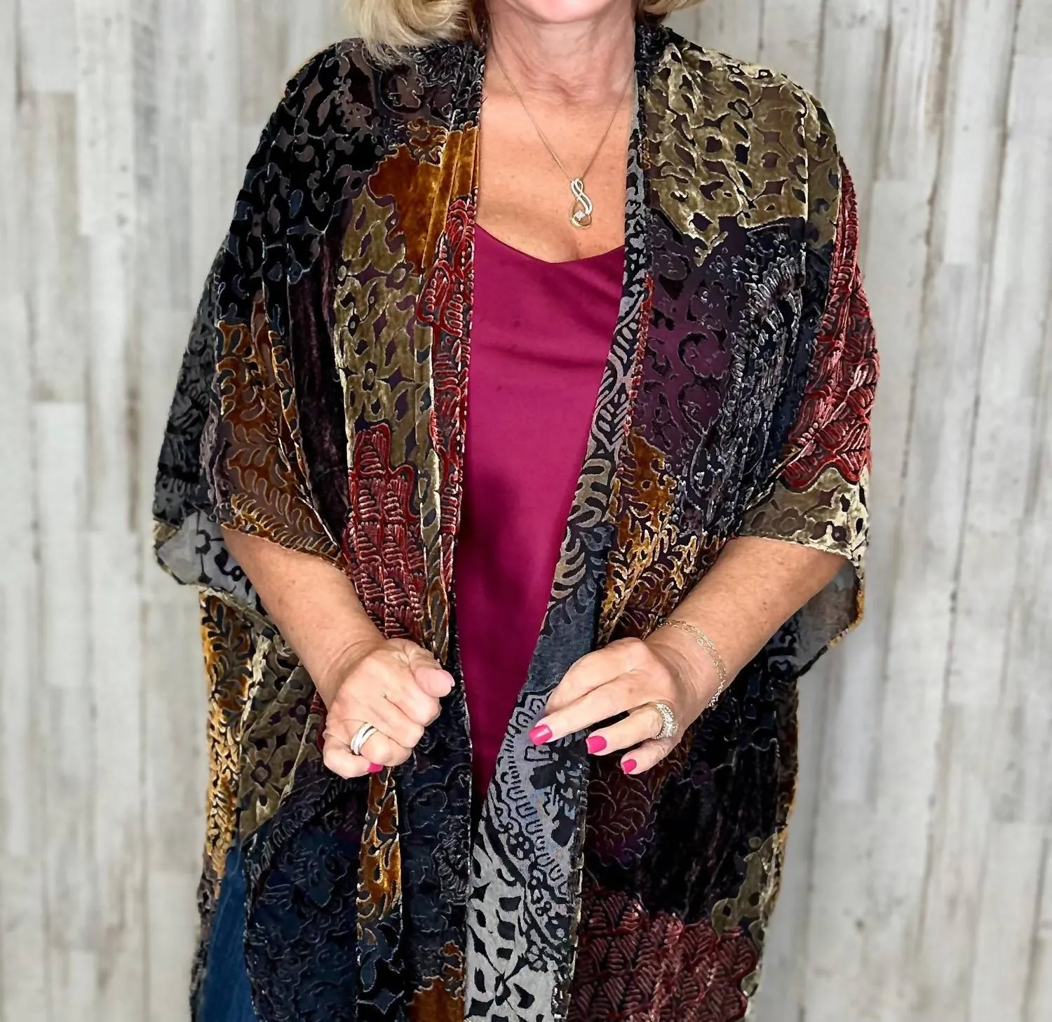 Burnout Velvet Kimono In Multi