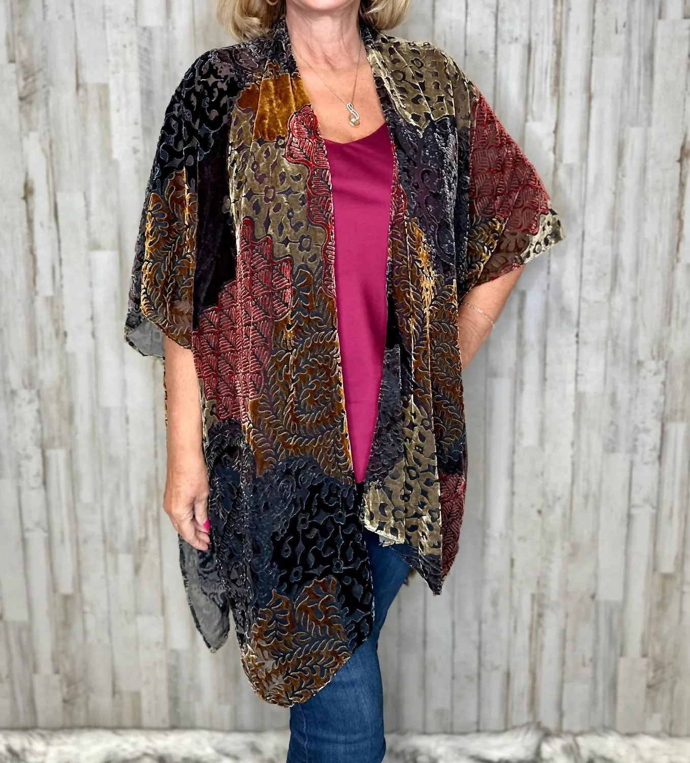 Burnout Velvet Kimono In Multi