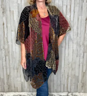 Burnout Velvet Kimono In Multi
