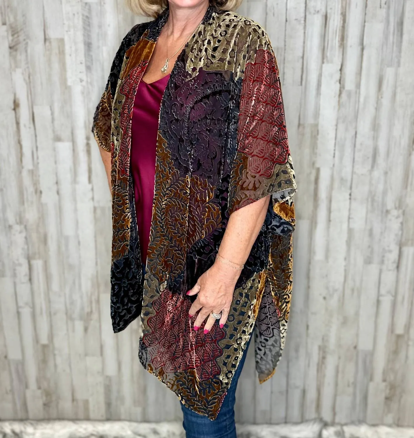 Burnout Velvet Kimono In Multi