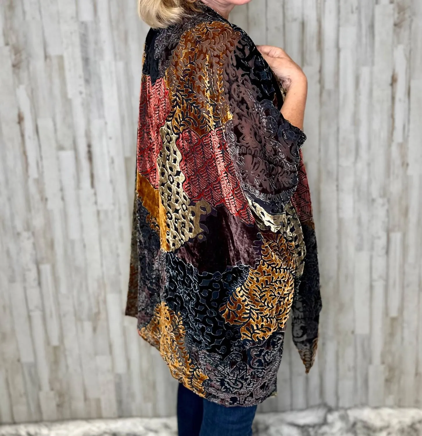 Burnout Velvet Kimono In Multi