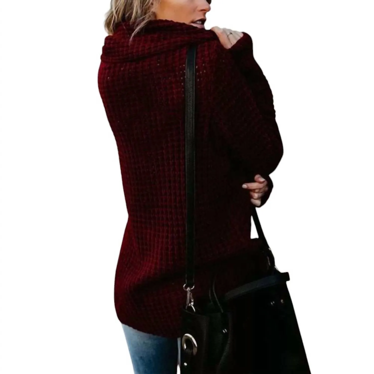 Button Embellished Sweater In Wine Red