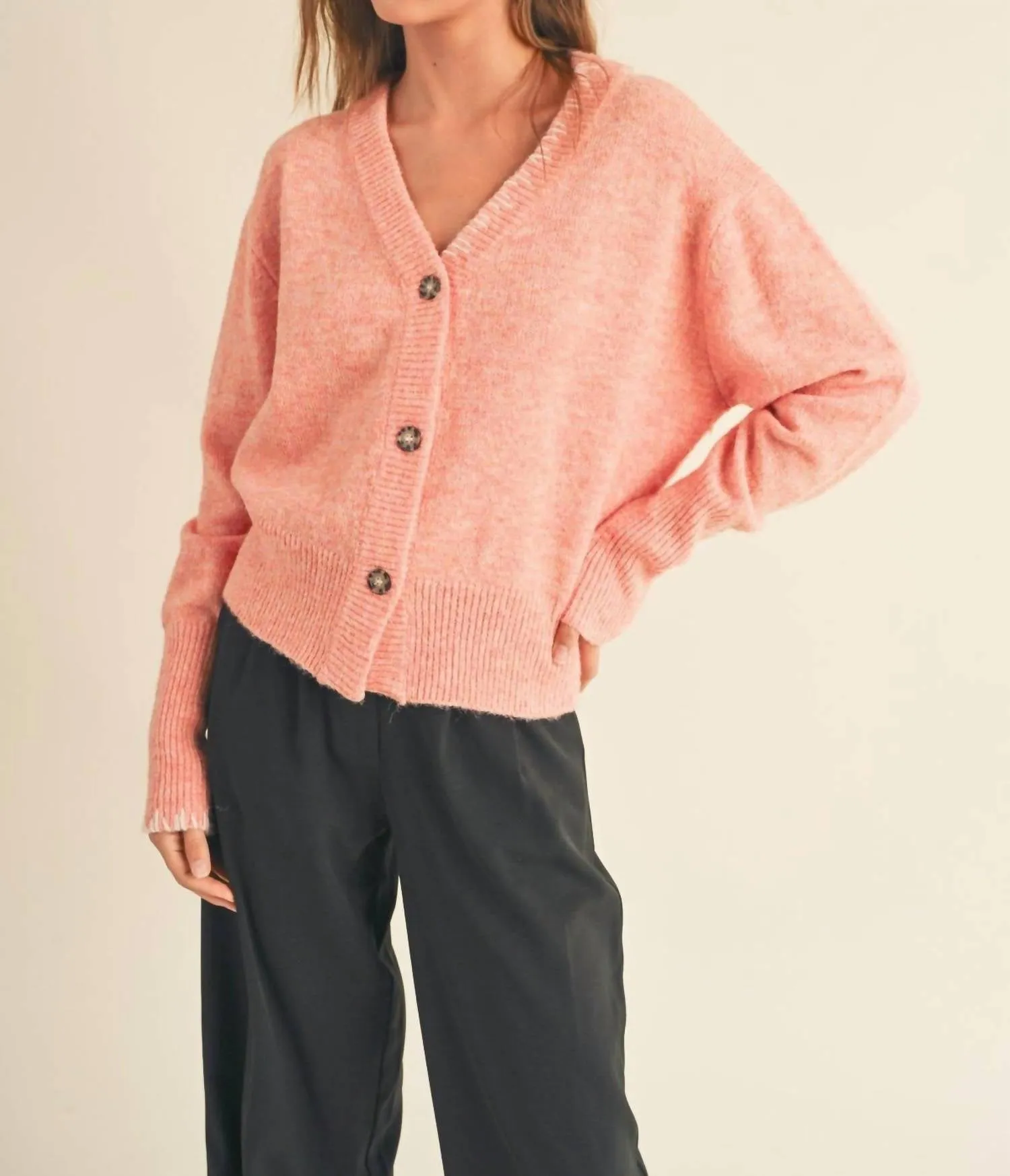 Button Front Cardigan In Peach