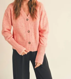 Button Front Cardigan In Peach