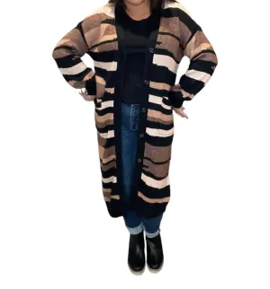 Buttoned Sweater Cardigan In Black/brown