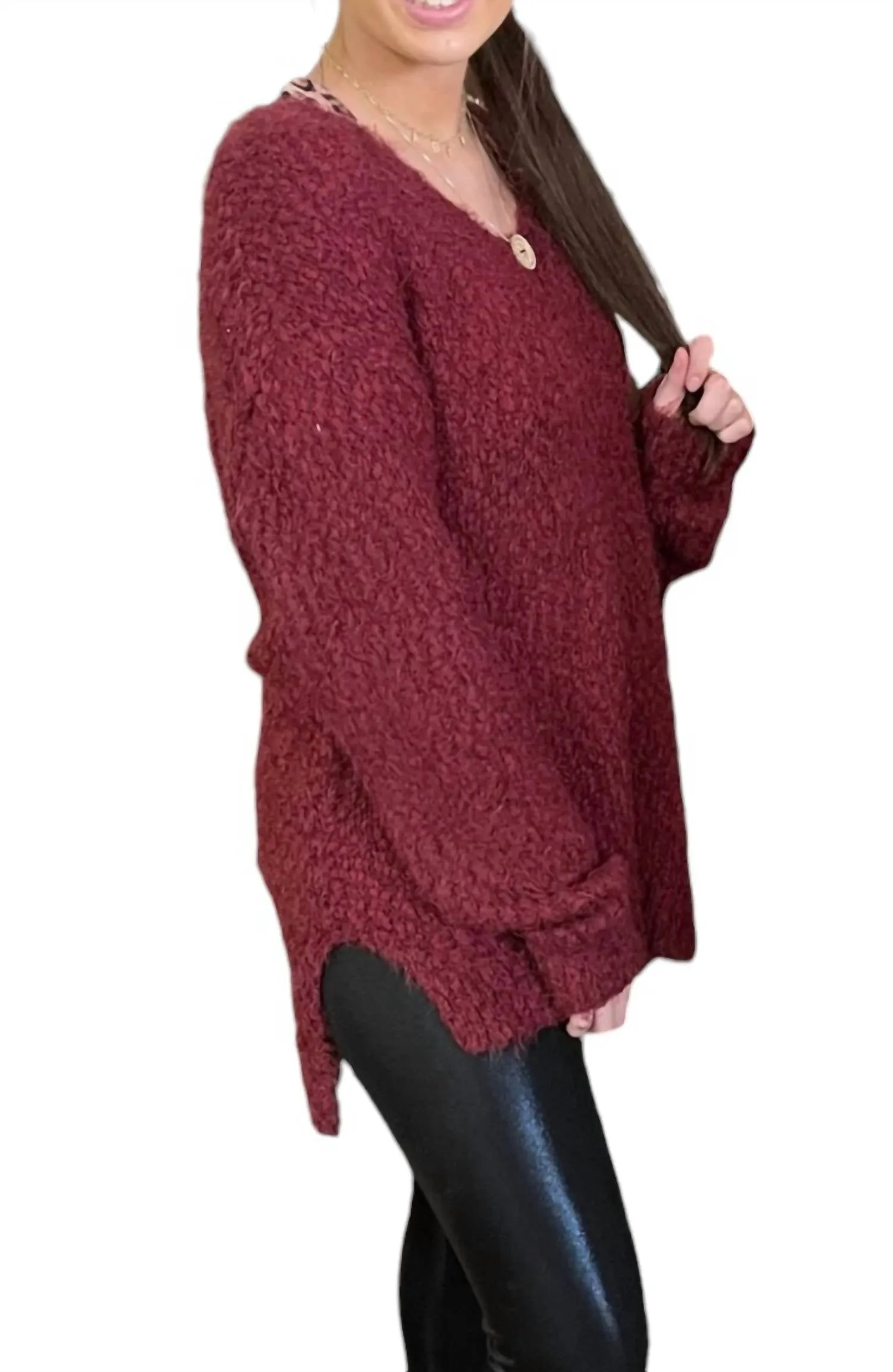 Cabernet Chunky Sweater In Burgundy