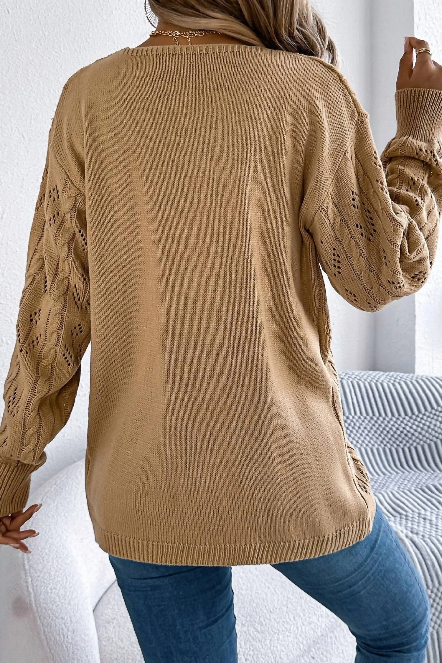 Cable Cardigan In Camel