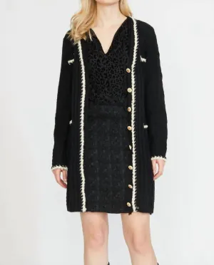Cable Knit Long Cardigan In Black