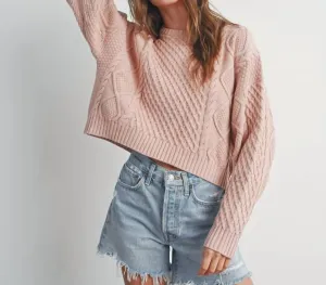 Cable Knit Sweater In Blush