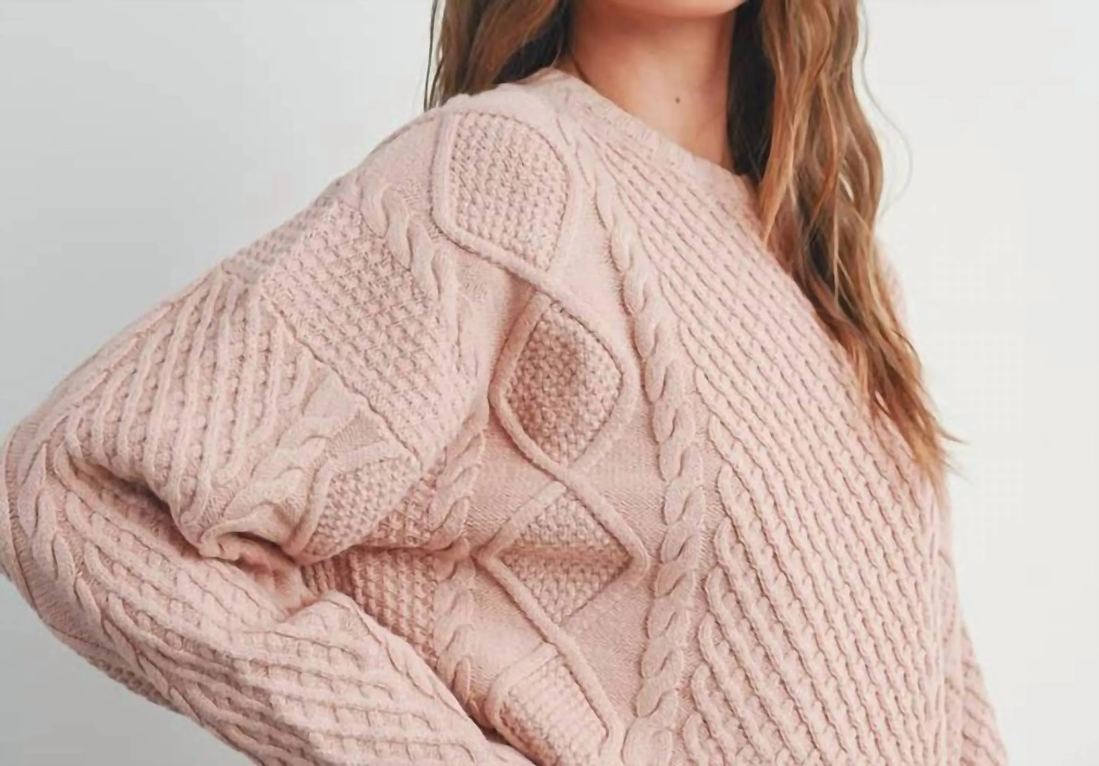 Cable Knit Sweater In Blush