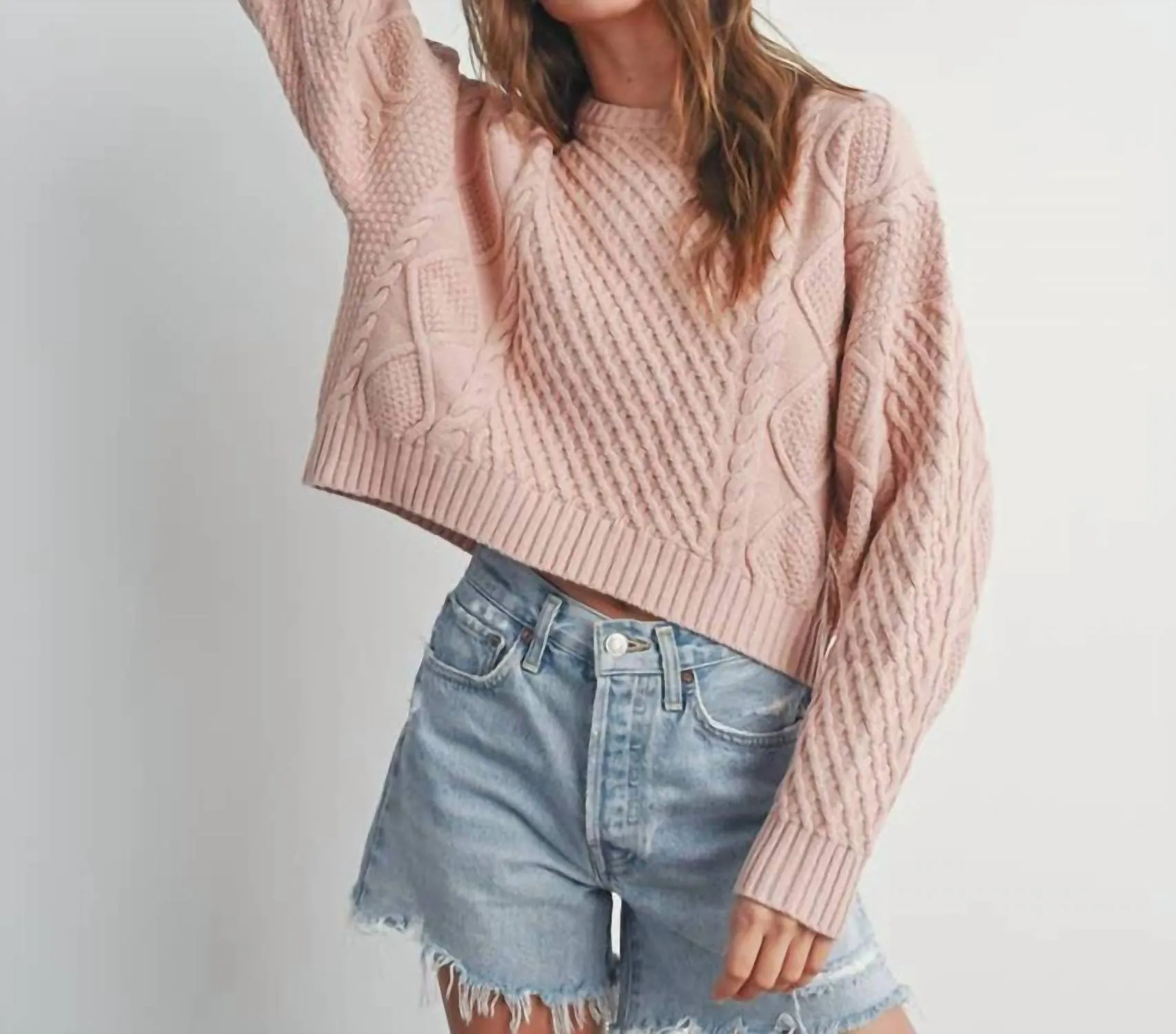 Cable Knit Sweater In Blush