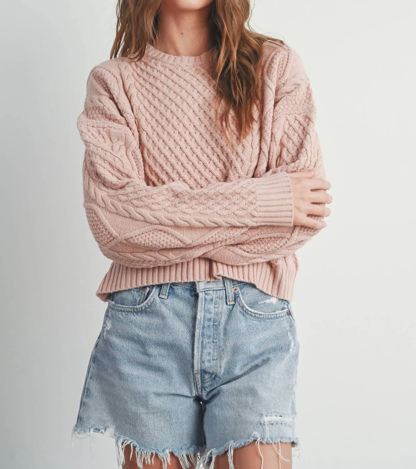 Cable Knit Sweater In Blush