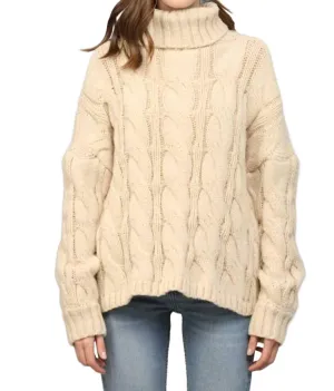 Cable Knit Turtleneck In Beige
