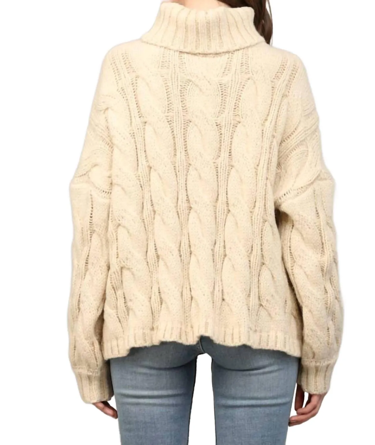 Cable Knit Turtleneck In Beige