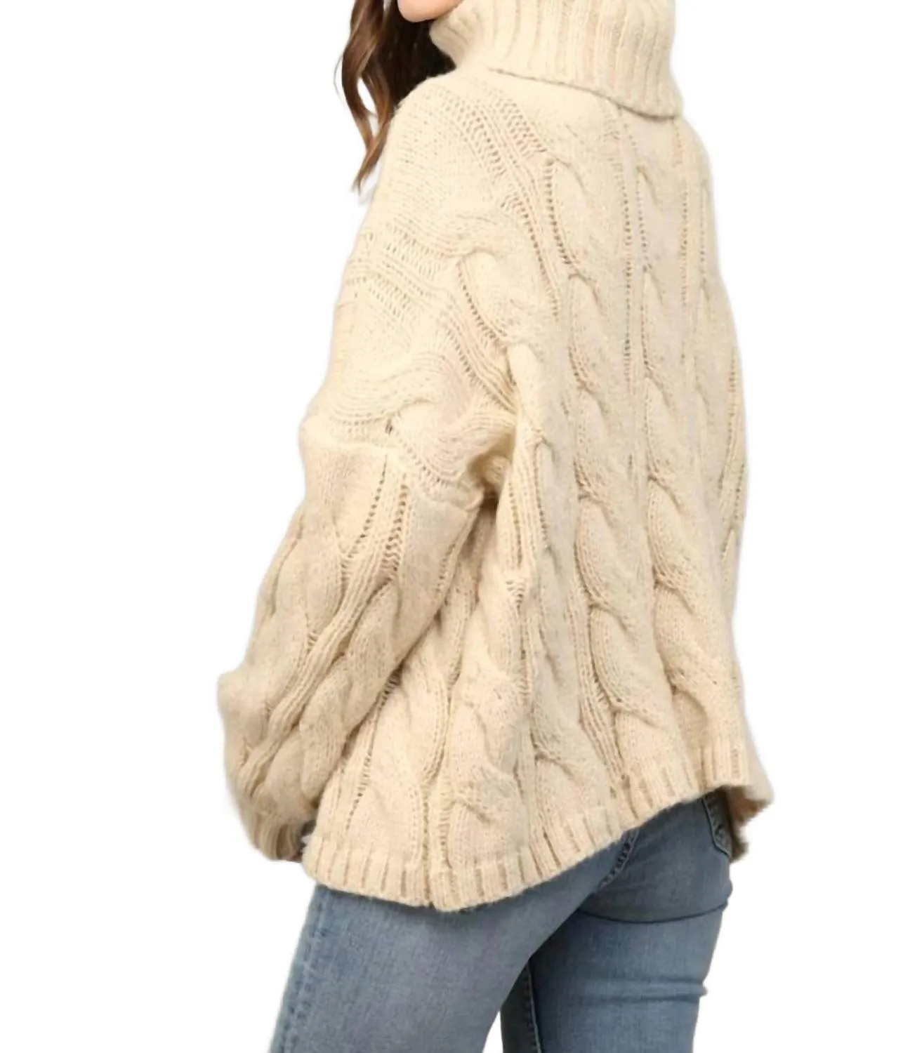 Cable Knit Turtleneck In Beige