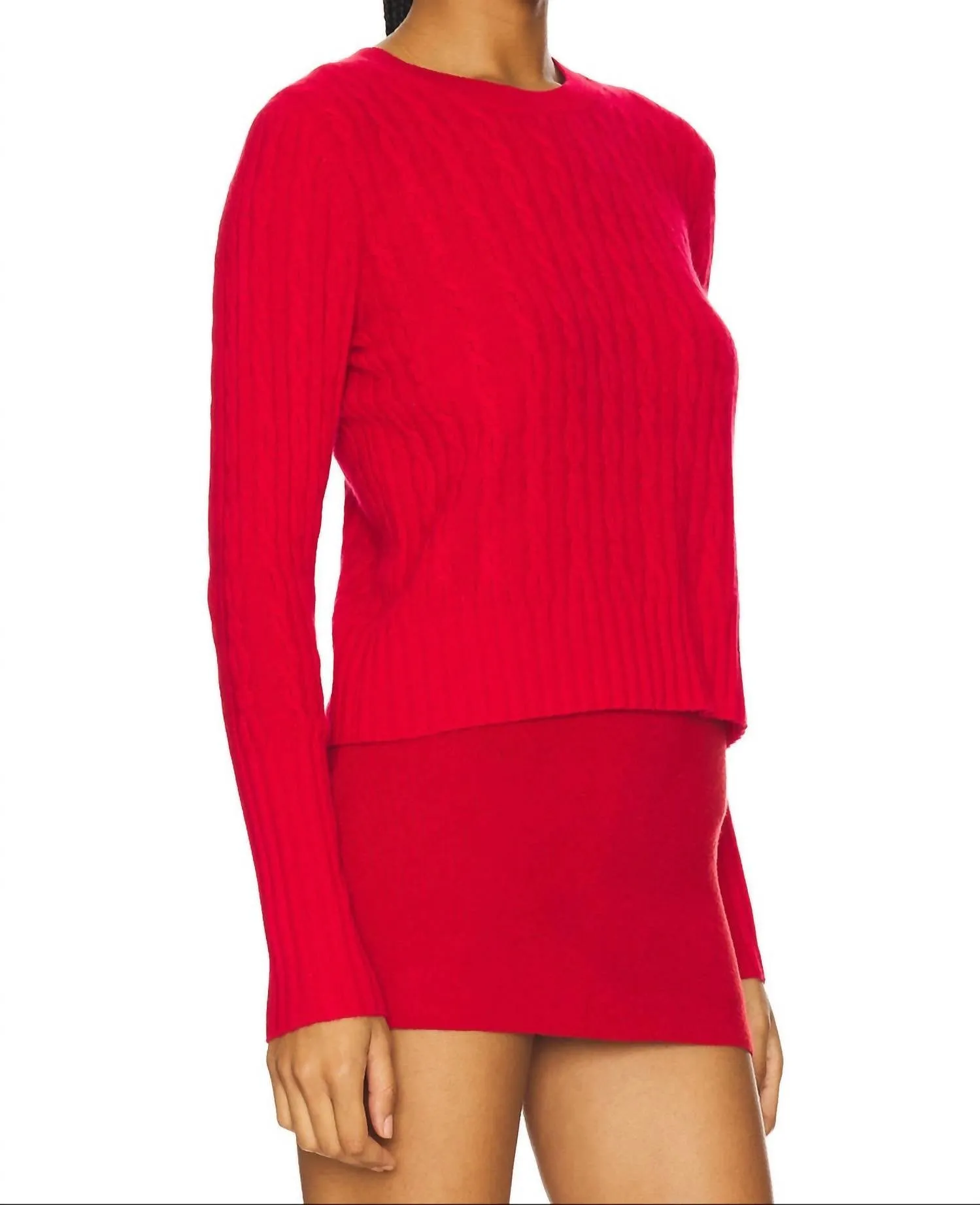 Cable Shrunken Crew In True Red