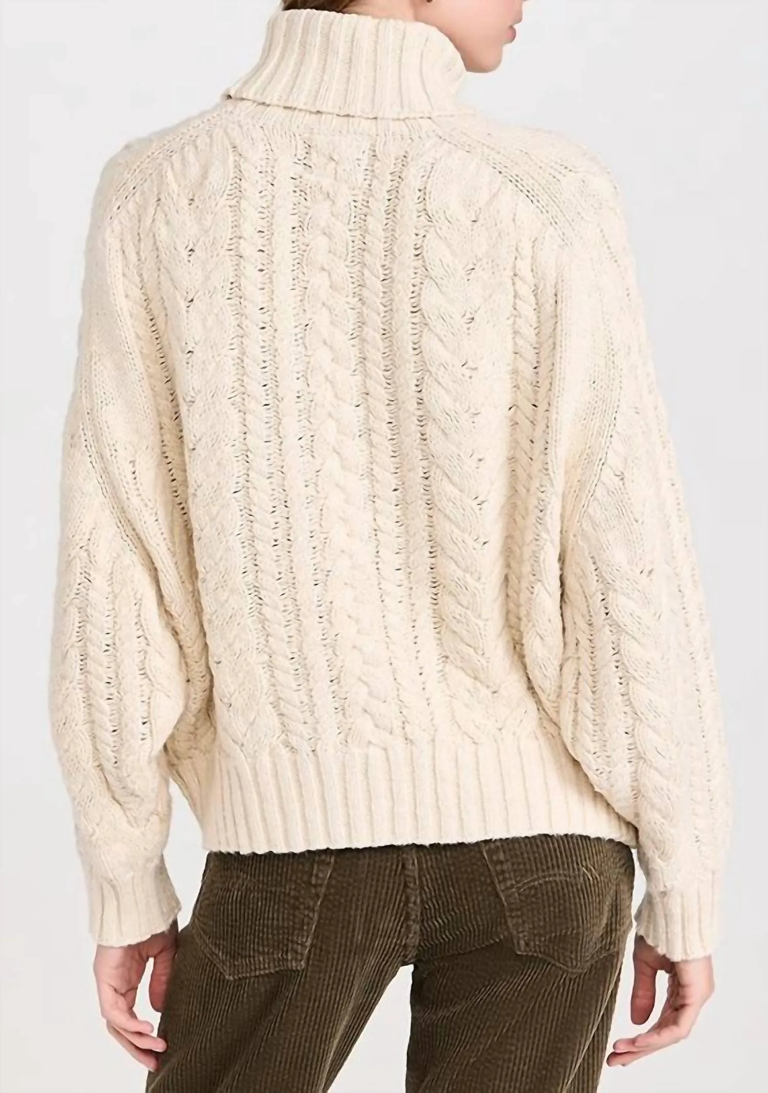 Cable Turtleneck Sweater In Ecru Slub