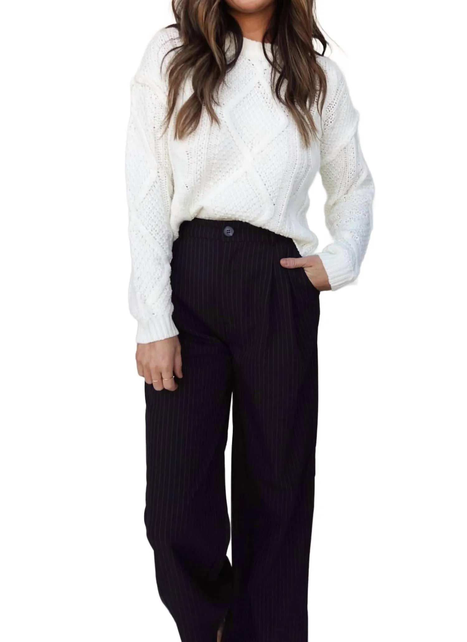 Cableknit Crewneck Sweater In White