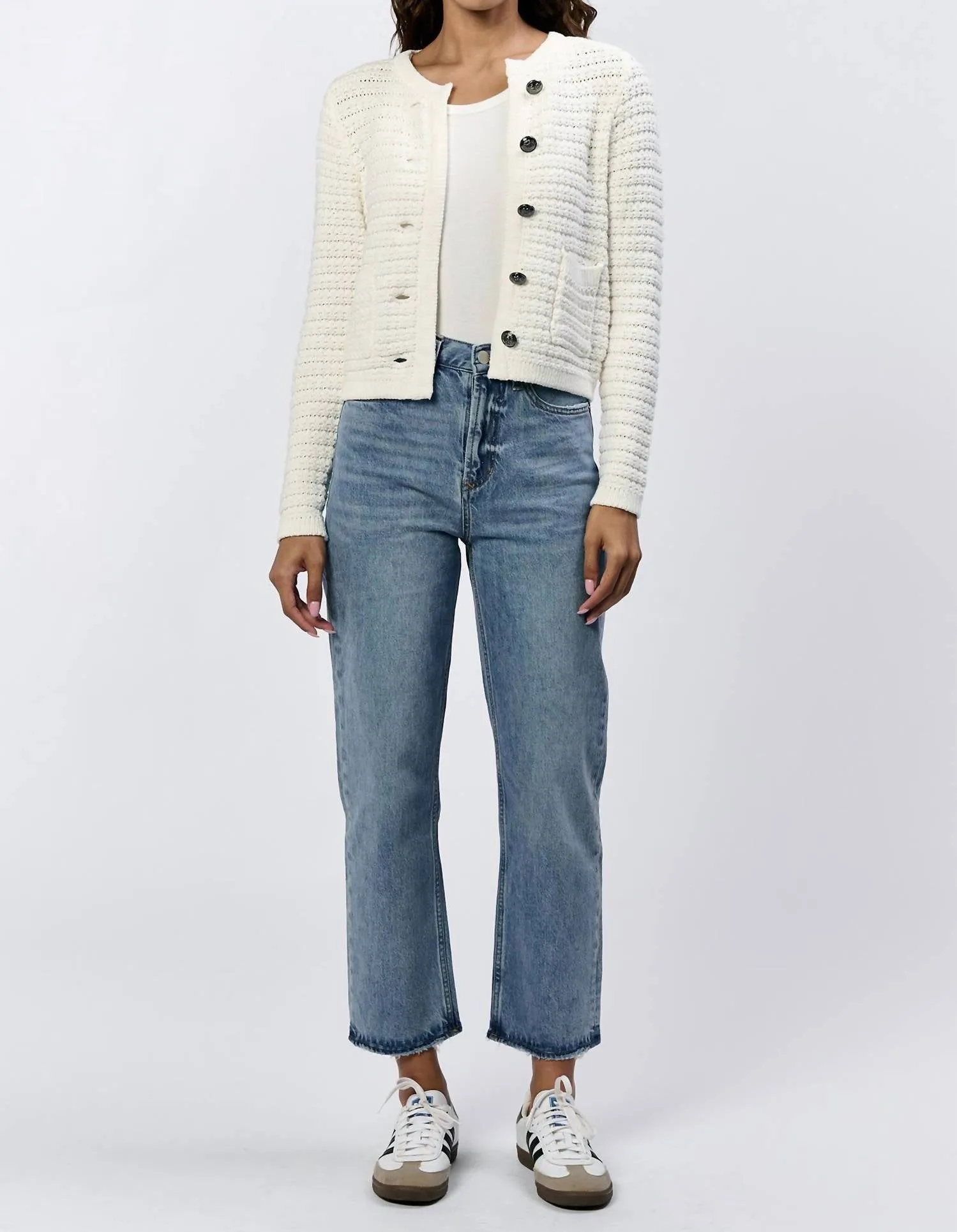 Cambria Button Up Cardigan In White