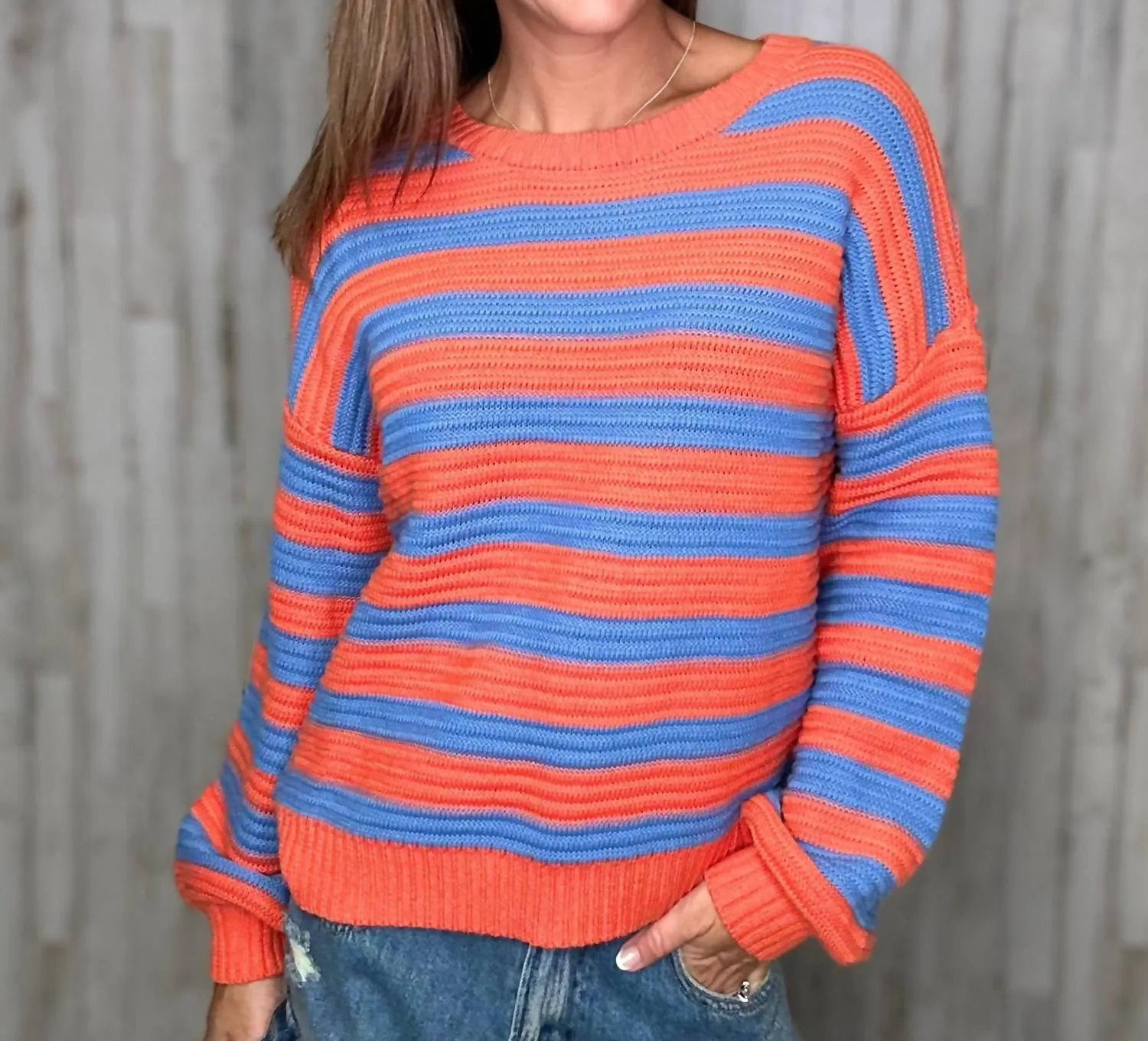 Cameron Striped Sweater In Burnt Orange