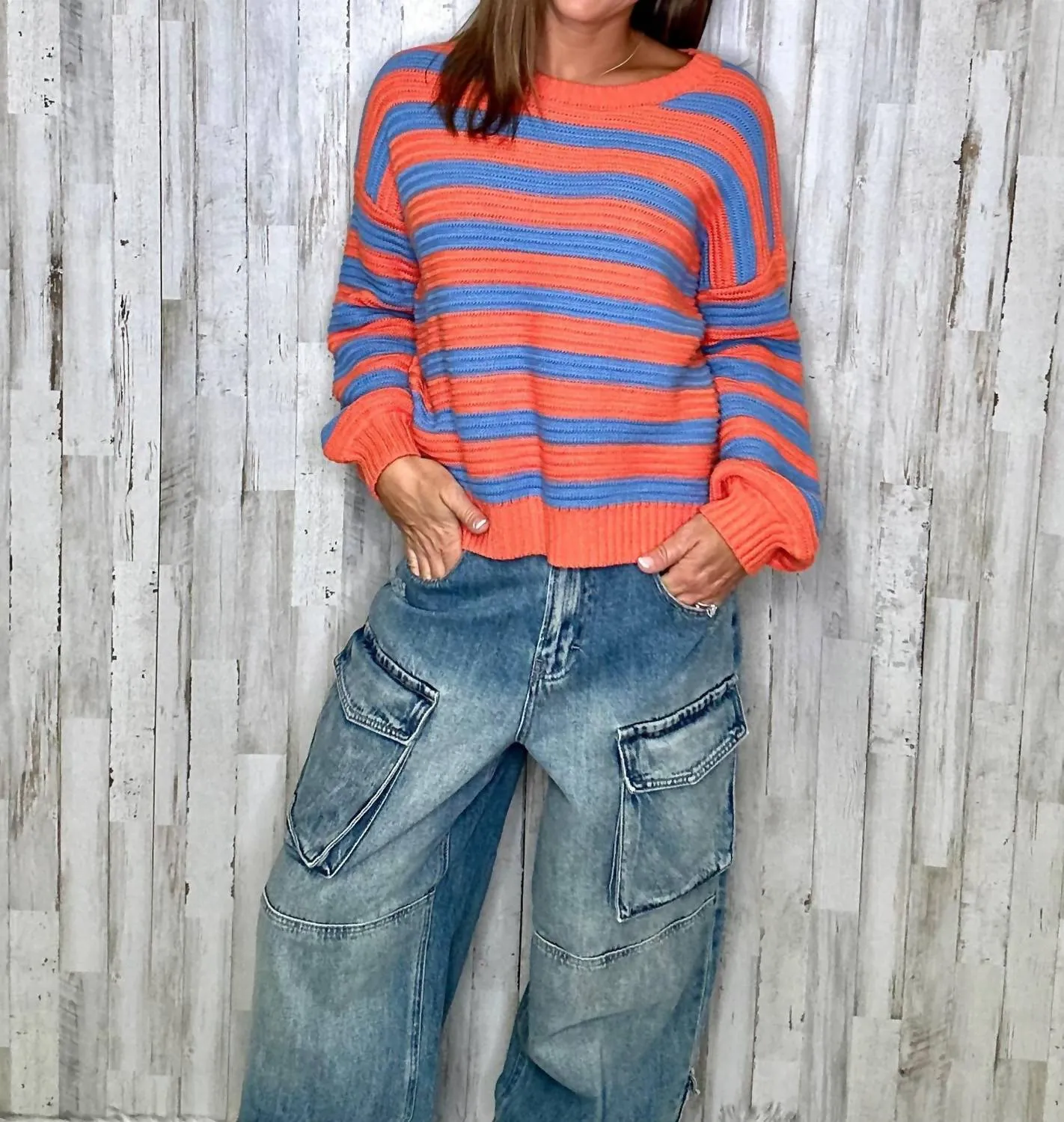 Cameron Striped Sweater In Burnt Orange