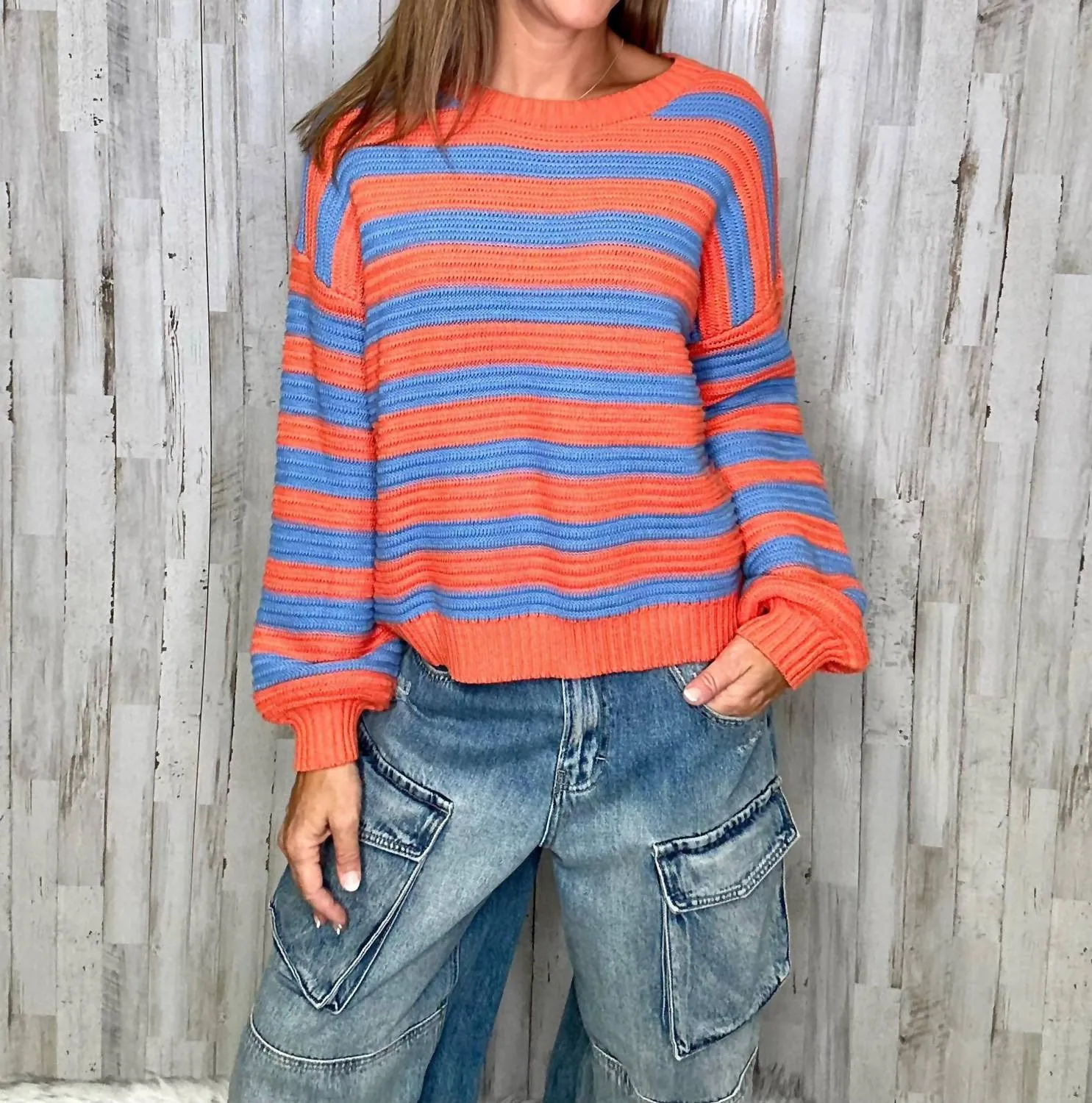 Cameron Striped Sweater In Burnt Orange