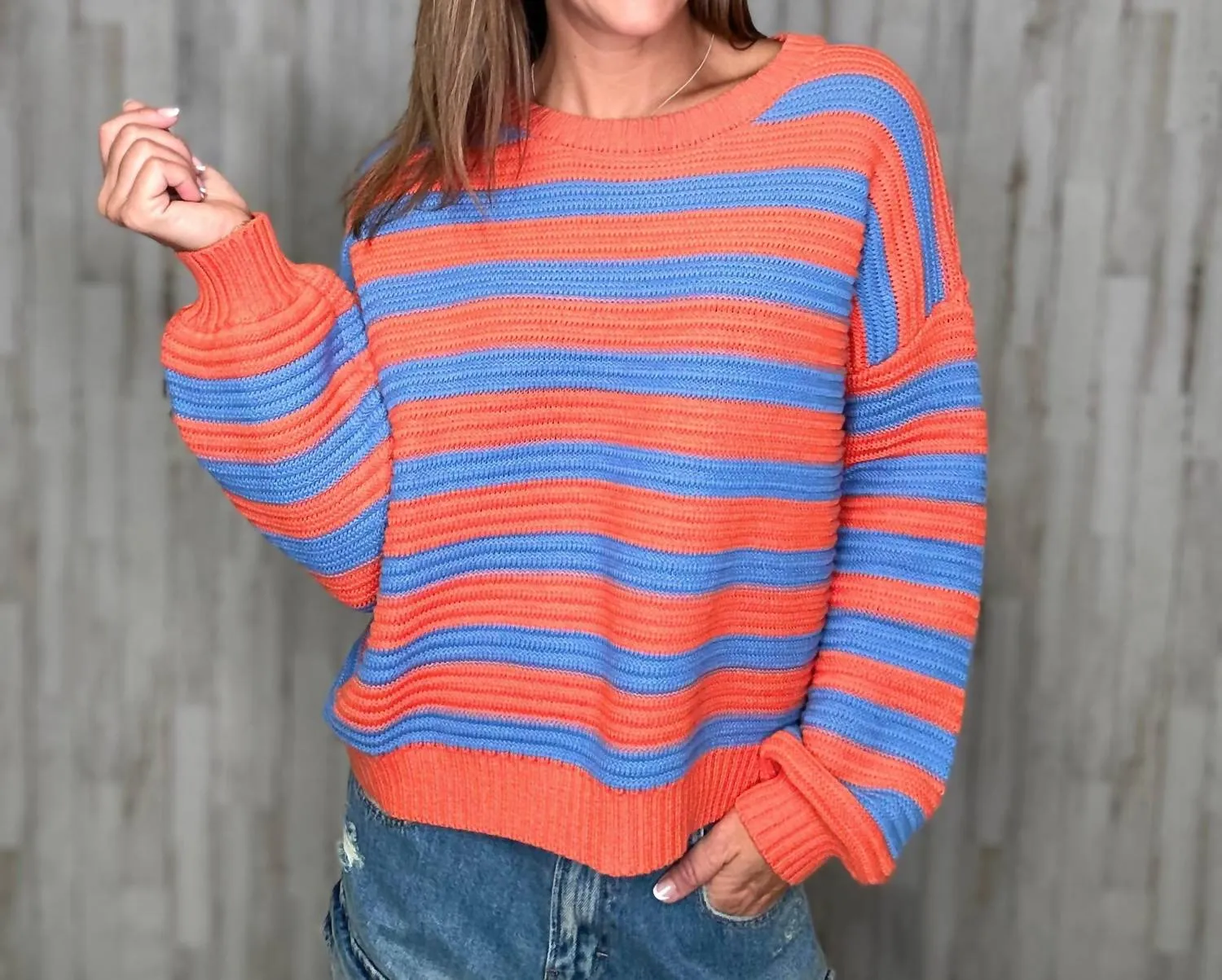 Cameron Striped Sweater In Burnt Orange