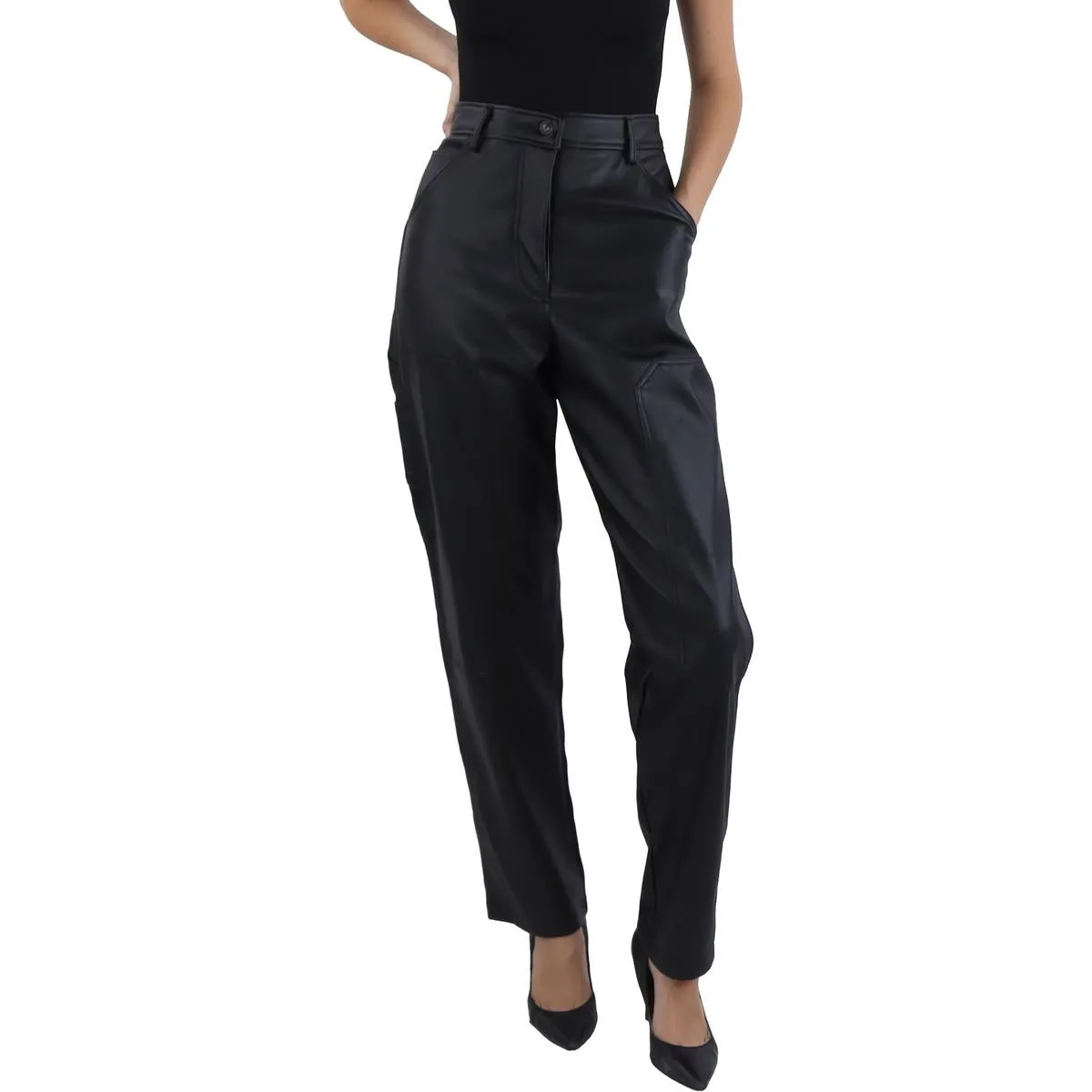 Carmine Womens Solid High Rise Straight Leg Pants