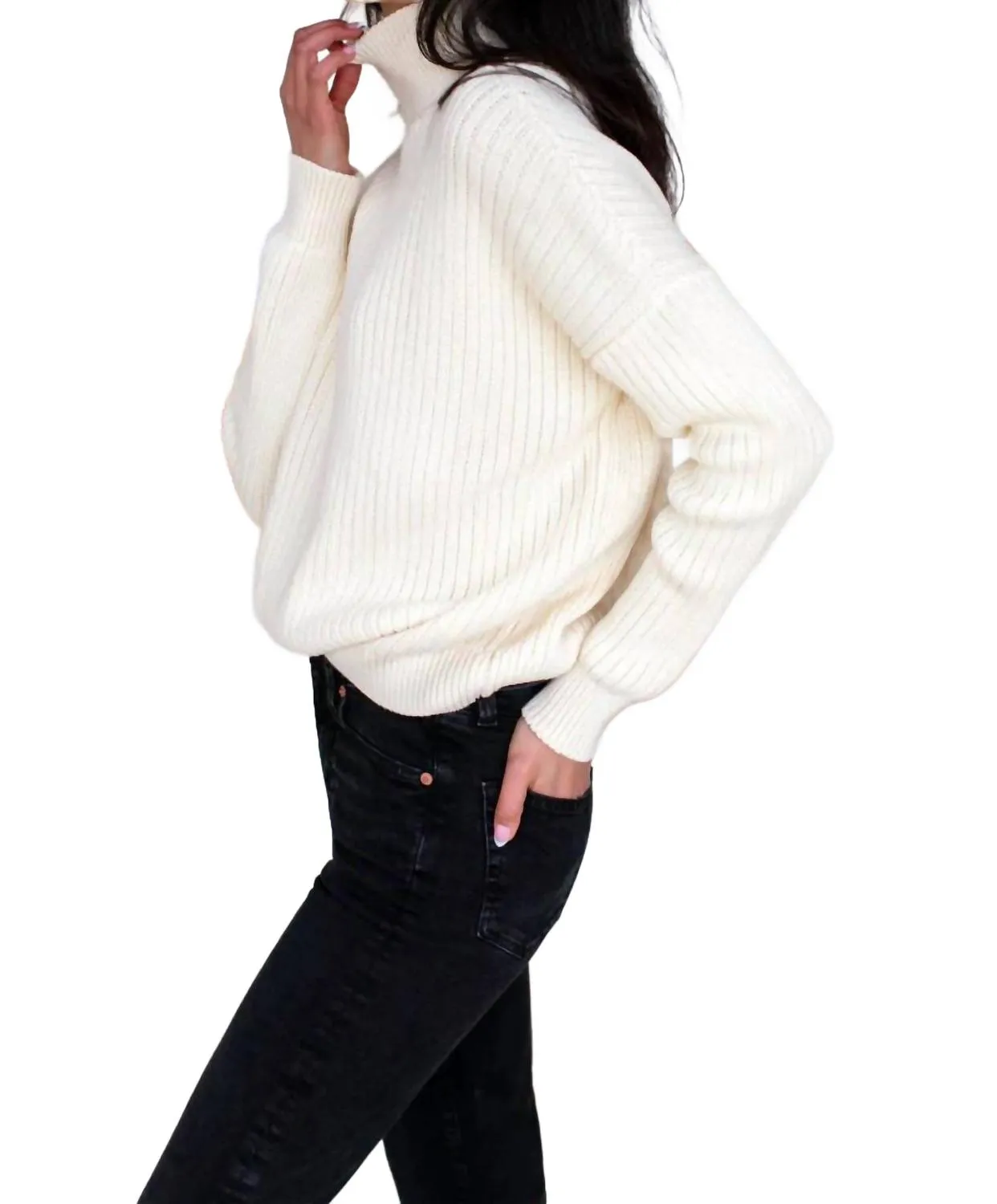 Carolyn Funnel Neck Sweater In Ivory Organic