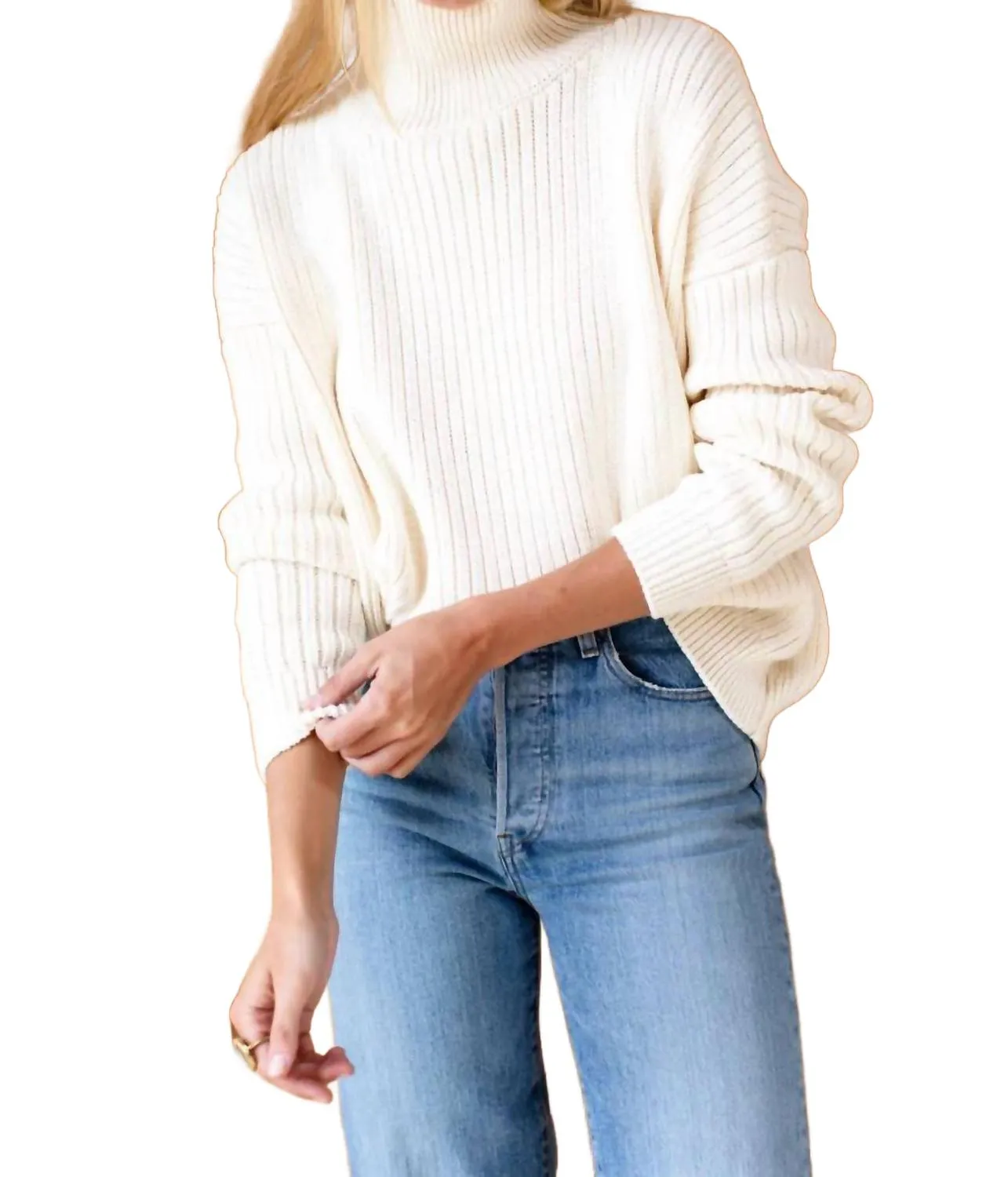Carolyn Funnel Neck Sweater In Ivory Organic