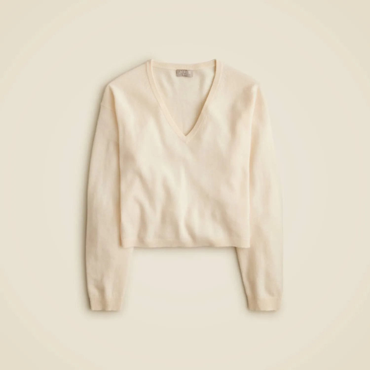 Cashmere Relaxed Cropped V-Neck Sweater In Heather Muslin