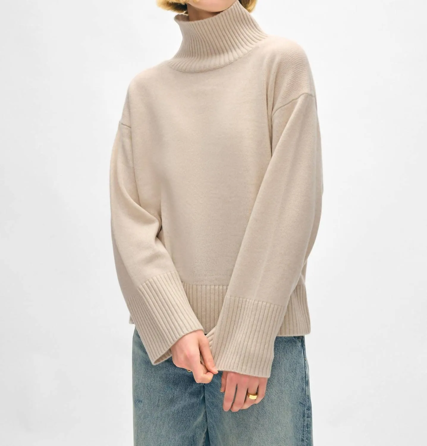 Cashmere Stand Neck Sweater In Nat Heather