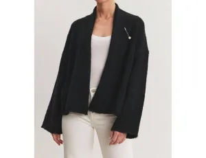 Chanson Brushed Knit With Pin Open Cardigan In Black