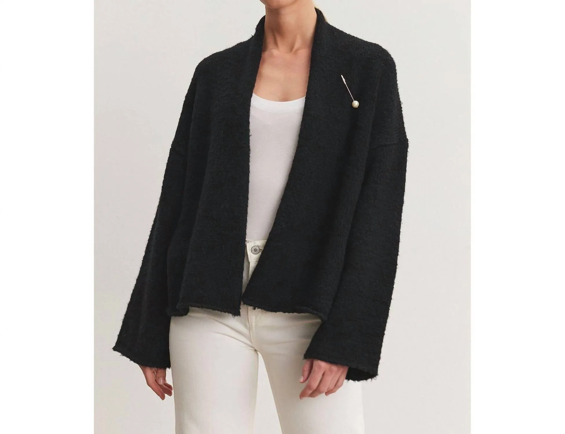 Chanson Brushed Knit With Pin Open Cardigan In Black