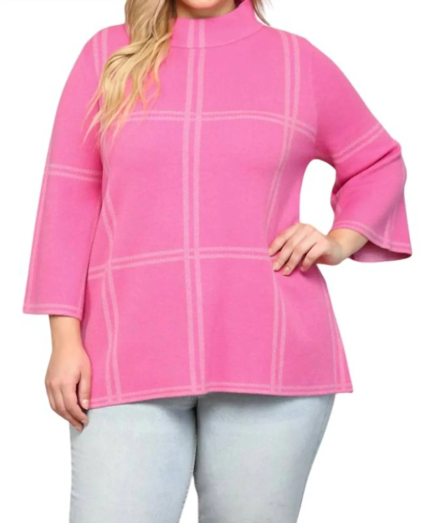 Checker Sweater - Plus In Hot Pink/grey
