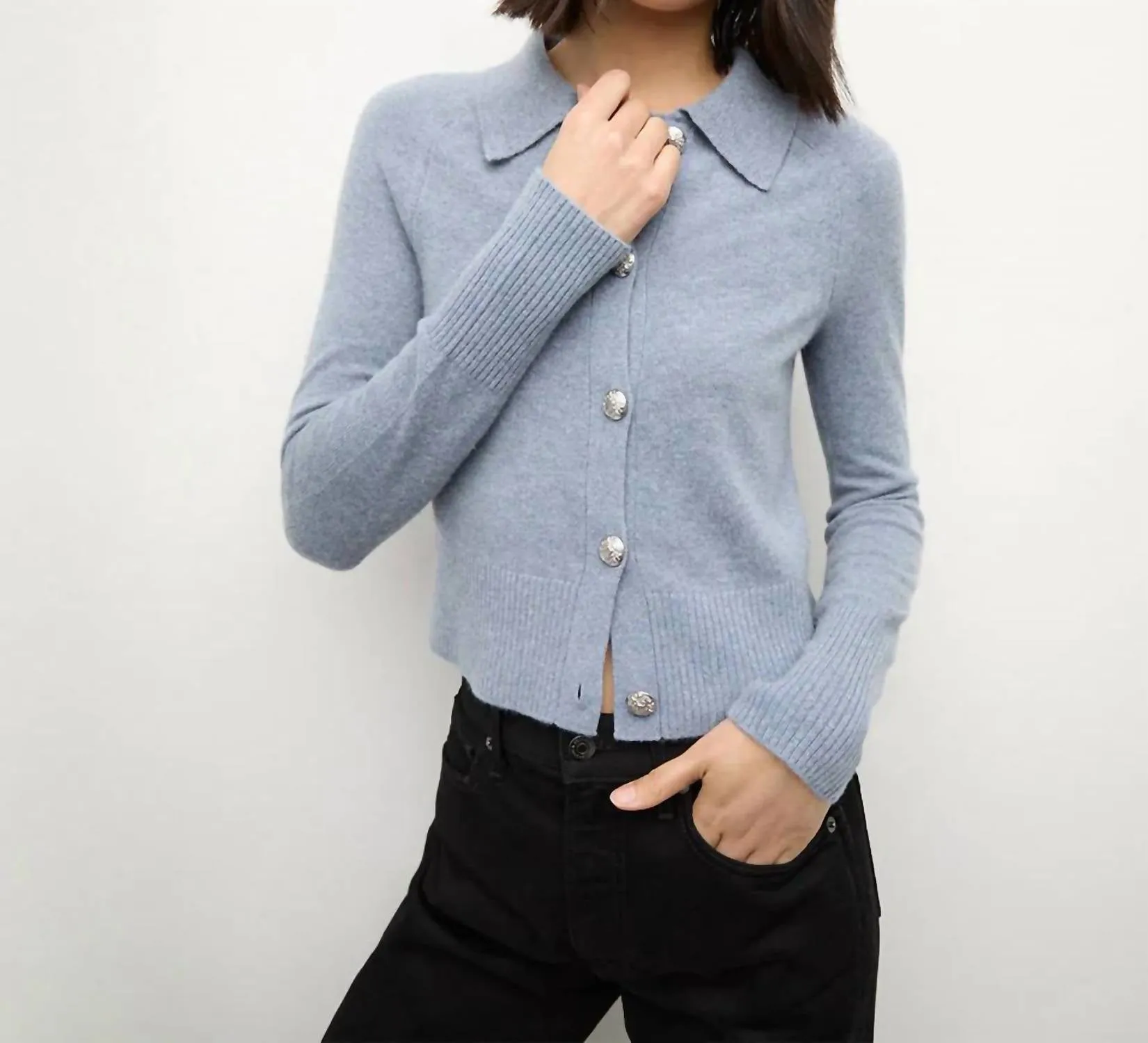 Cheshire Cashmere Cardigan In Smoke Blue