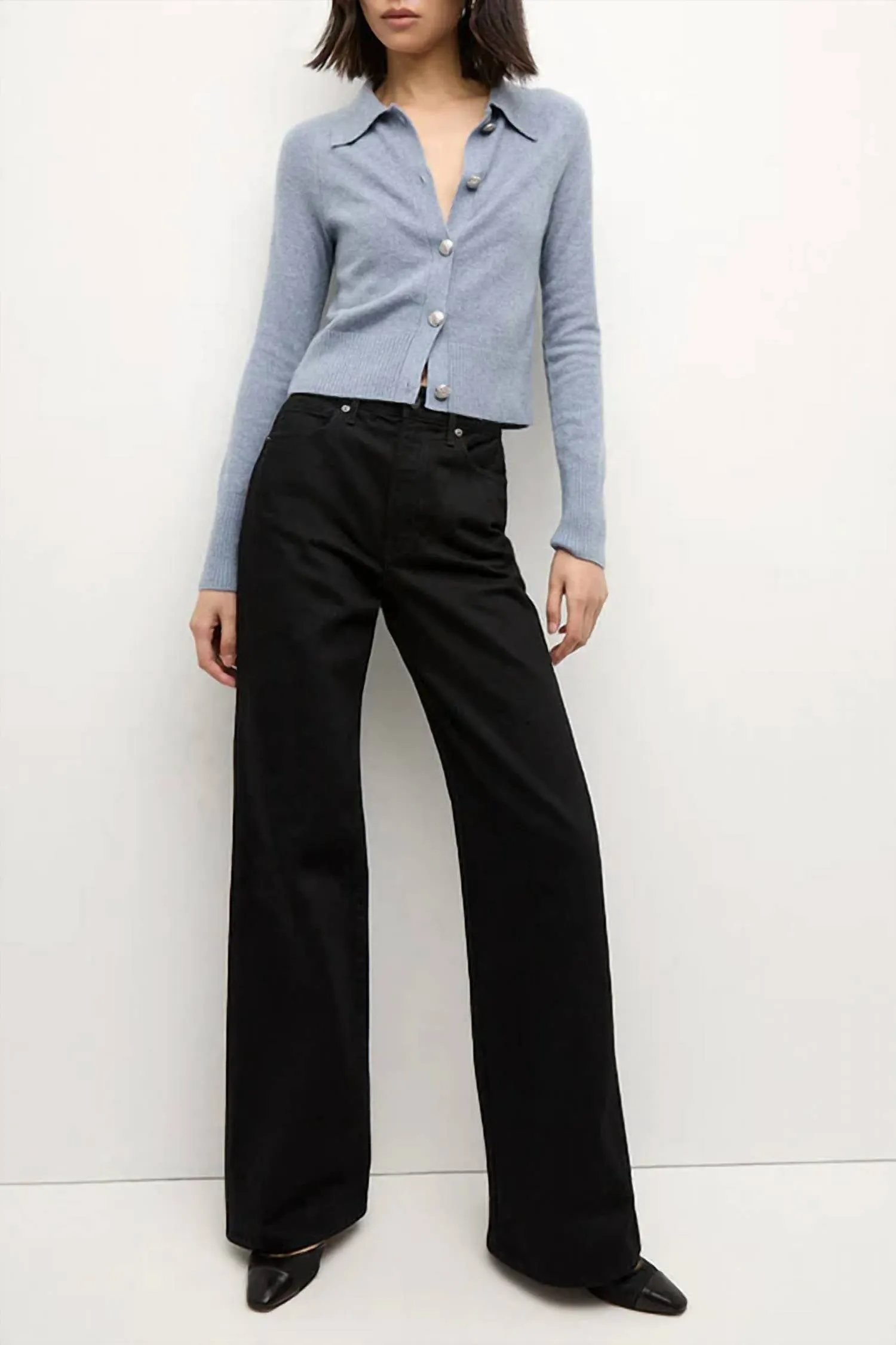 Cheshire Cashmere Cardigan In Smoke Blue