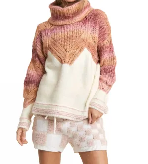 Chevron Colorblock Sweater In Orange/white