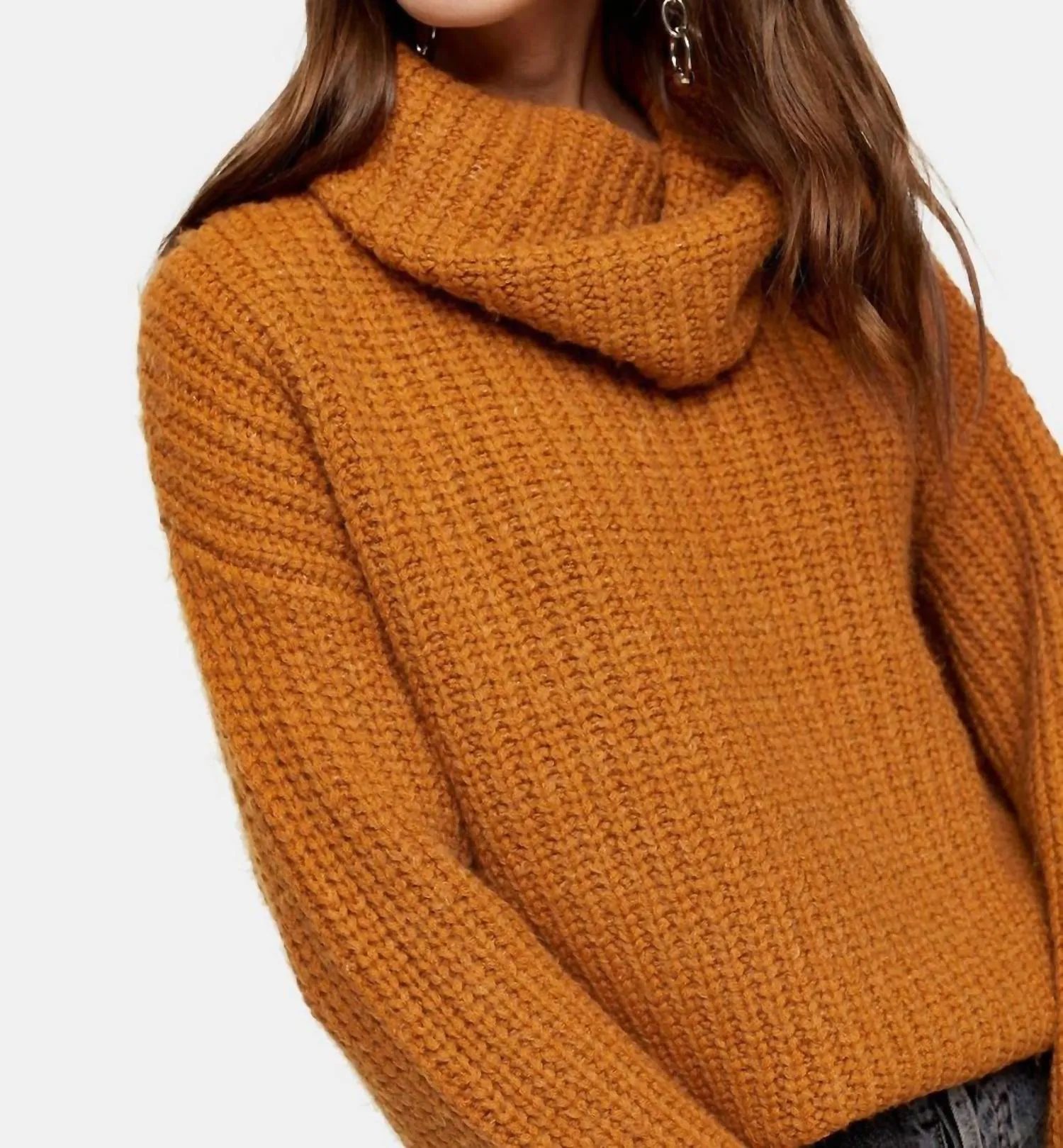 Chunky Knit Turtleneck Relaxed Sweater In Brown