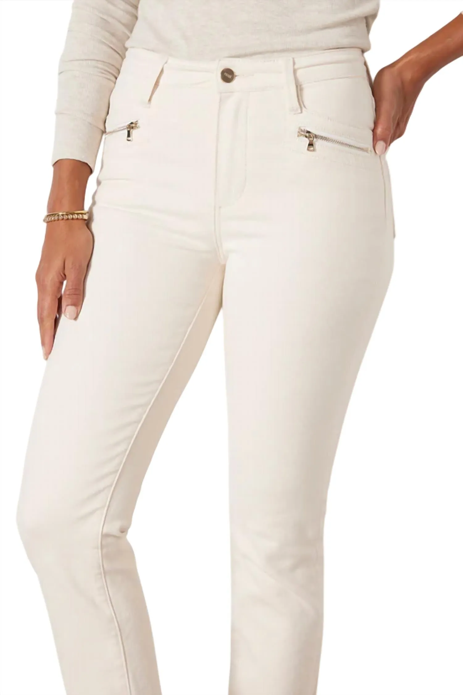 Cindy Pant With Modern Zip Pocket In Ecru