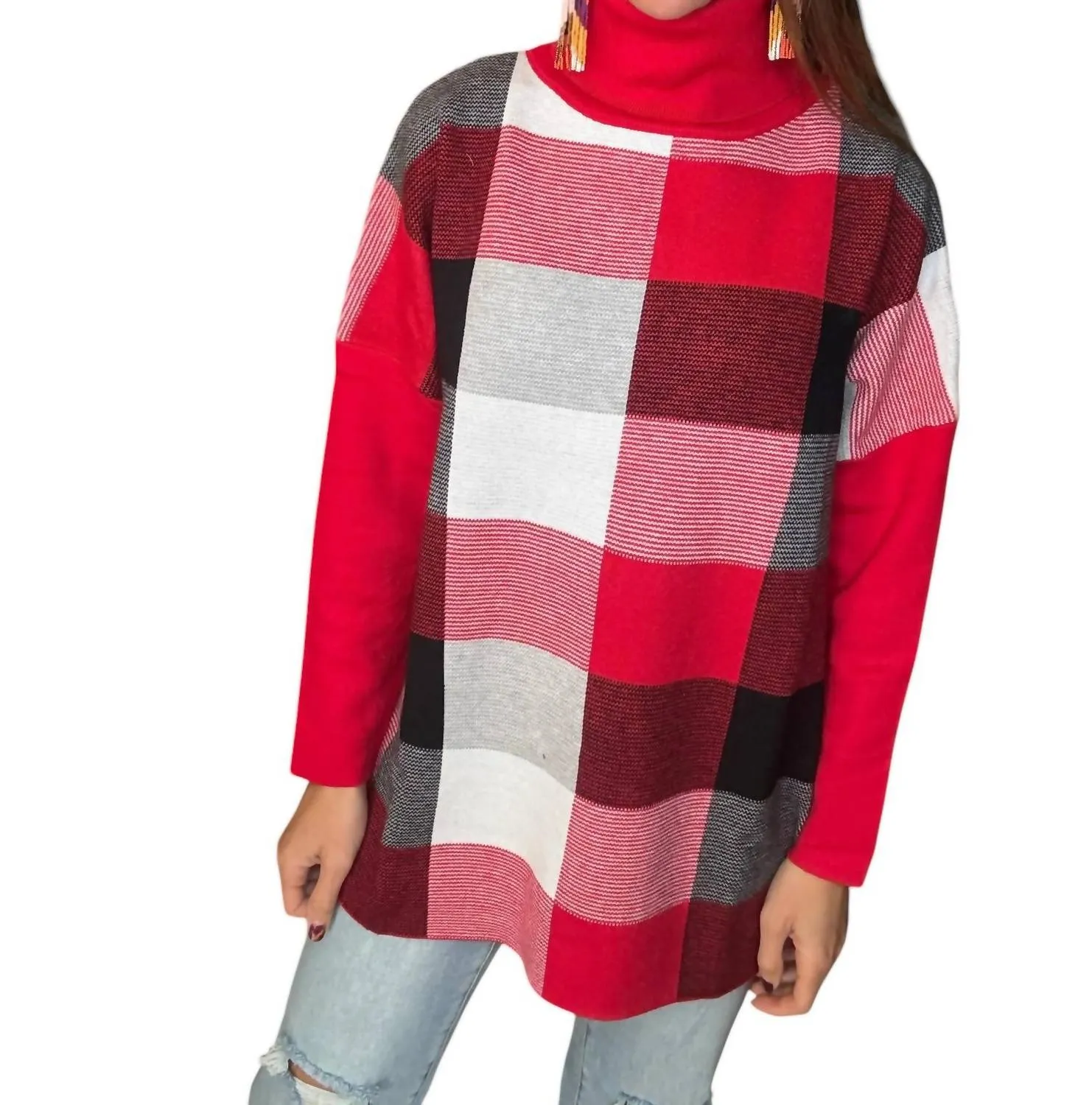 Clarnella Turtleneck Sweater In Red/multi